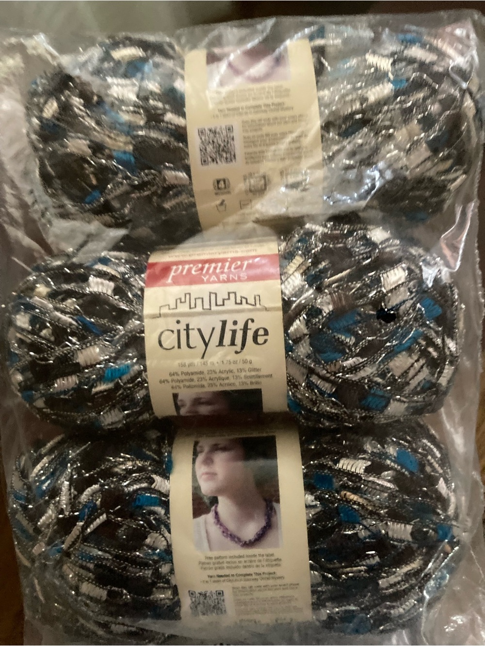 Premier City Life Decorative Yarn - Black, White & Teal Blue